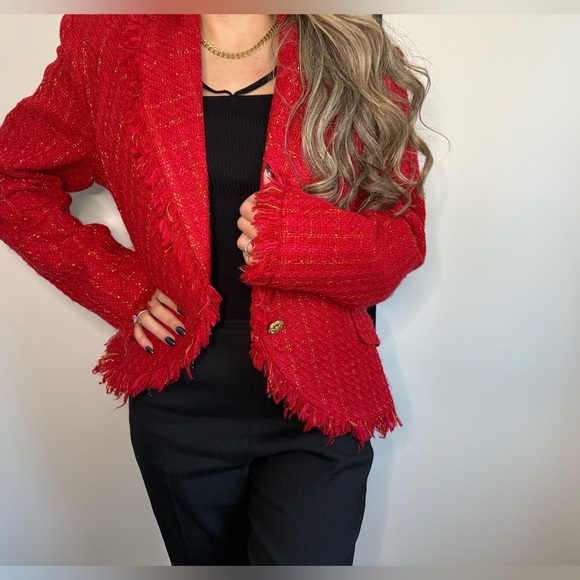 Blushe by Spiegel Tweed red and gold blazer - Picture 6 of 8
